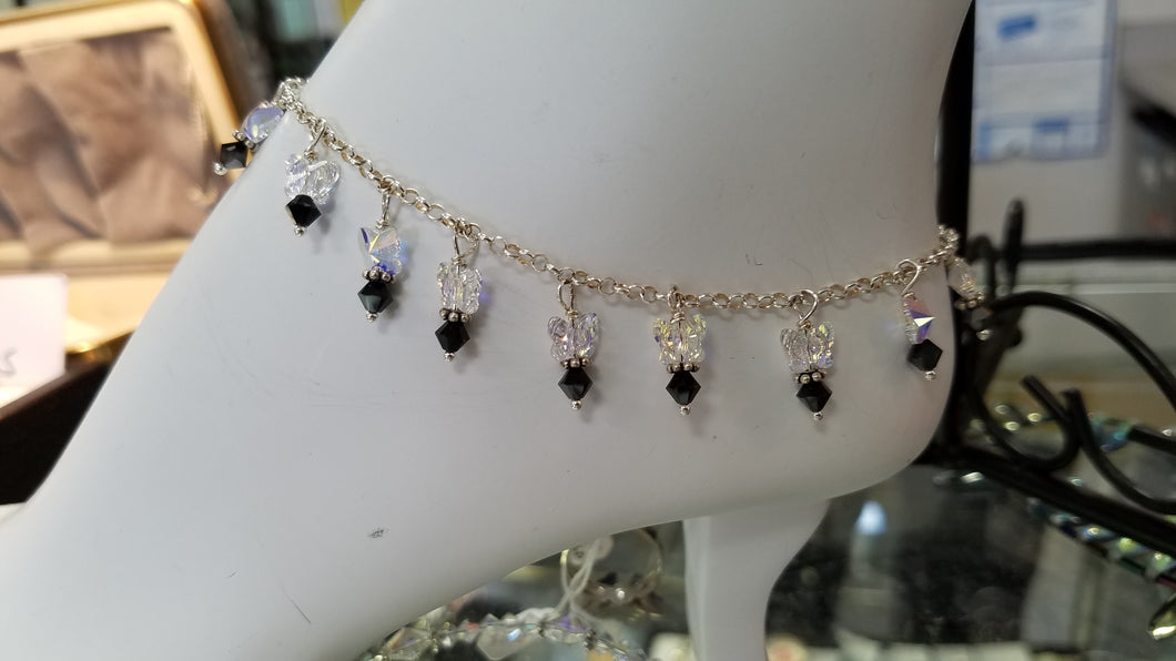 SWAROVSKI CRYSTAL ANKLET WITH STERLING SILVER ROLO CHAIN