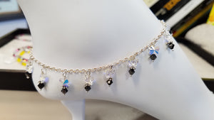 SWAROVSKI CRYSTAL ANKLET WITH STERLING SILVER ROLO CHAIN