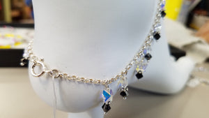 SWAROVSKI CRYSTAL ANKLET WITH STERLING SILVER ROLO CHAIN