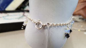 SWAROVSKI CRYSTAL ANKLET WITH STERLING SILVER ROLO CHAIN