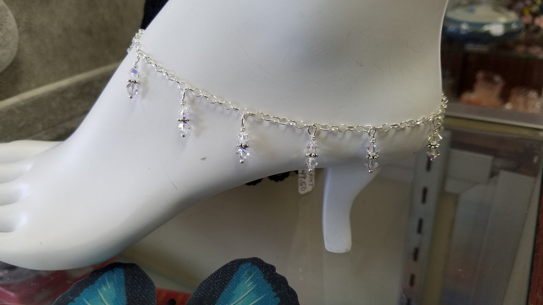 SWAROVSKI CRYSTAL ANKLET WITH STERLING SILVER ROLO CHAIN