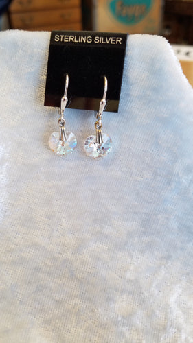 STERLING SILVER SWAROVSKI CRYSTAL HEART EARRINGS