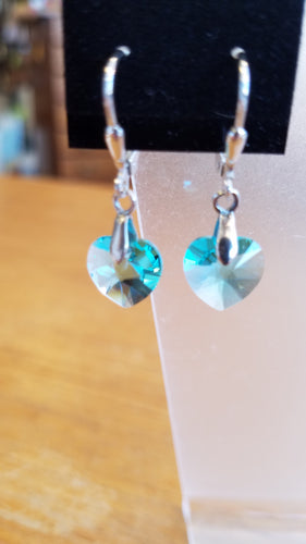 SWAROVSKI TURQUOISE HEART STERLING SILVER EARRINGS