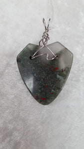 MOSS AGATE PENDANT WRAPPED IN STAINLESS STEEL