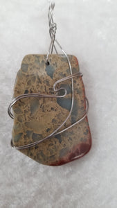 SEA SEDIMENT JASPER FREEFORM WIRE WRAPPED IN STAINLESS STEEL