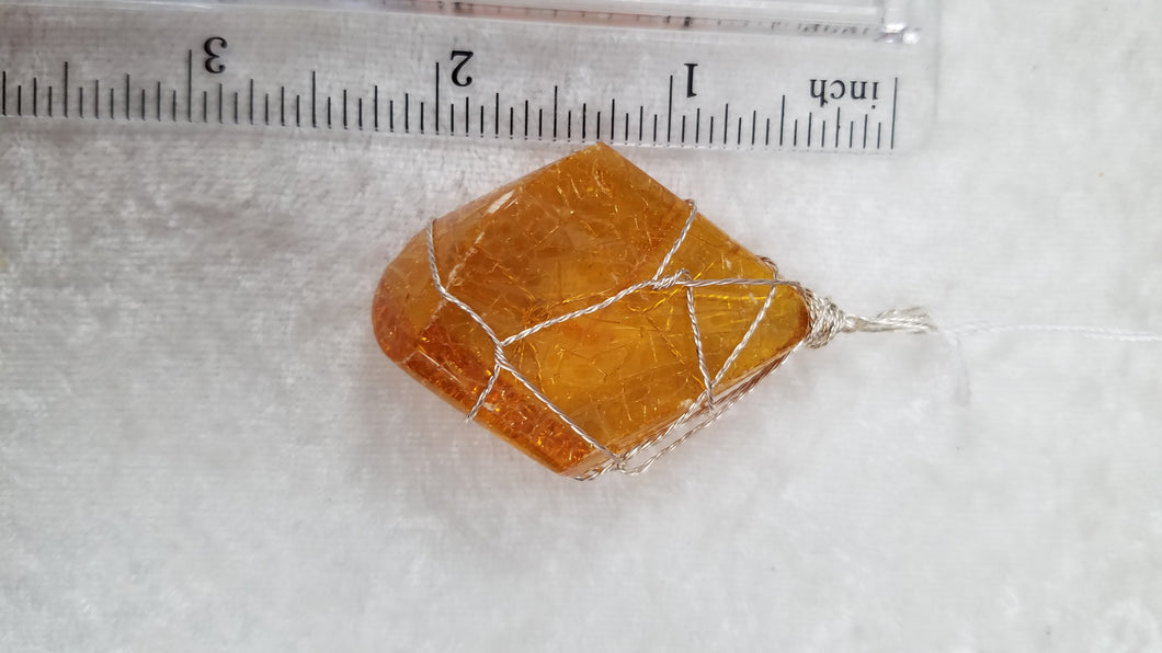 AMBER PENDANT WIRE WRAPPED WITH NON TARNISH SILVER PLATED