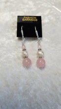 Load image into Gallery viewer, ROSE QUARTZ AND FRESH WATER PEARL LEVERBACK EARRINGS