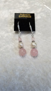 ROSE QUARTZ AND FRESH WATER PEARL LEVERBACK EARRINGS